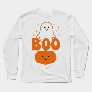 Halloween Kawaii Ghost and Pumpkin Long Sleeve T-Shirt